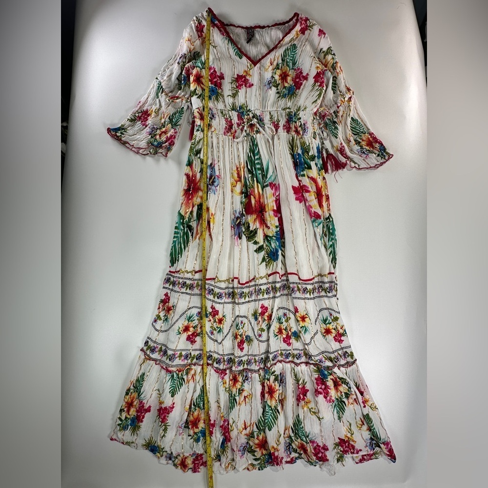 Me 2 Magic Boho Viscose Floral Smocked Waist Midi Dress Size L - Picture 15 of 16